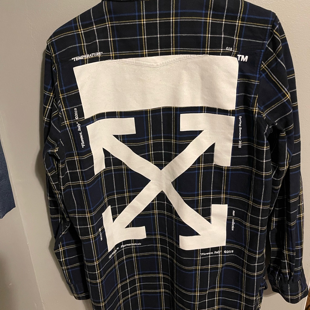 Off-White C/O Virgil Abloh Rare Blue/Yellow Plaid Flannel Shirt Size Large